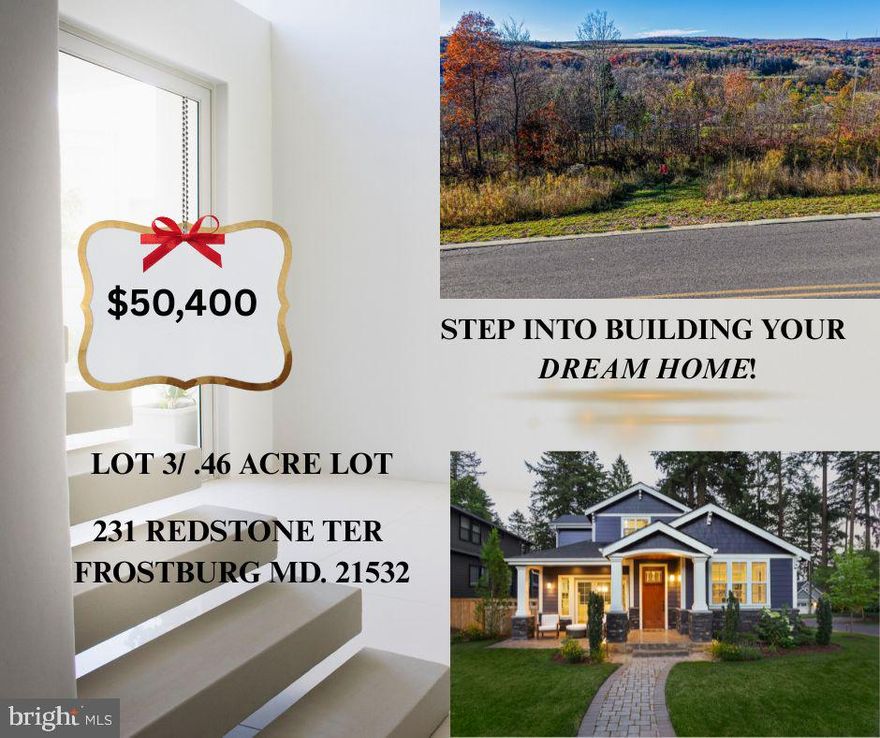 Welcome to Sand Spring Run Subdivision, Frostburg’s premier residential community surrounded by natural beauty and mountain charm. Lot 3 offers 0.46 acres of gently sloping land with breathtaking mountain views, providing the perfect canvas to build your dream home.

Enjoy the peace of country living while staying close to everything you need—Frostburg State University, shopping, medical facilities, and easy access to Interstate 68 for convenient commuting.

Experience the best of Western Maryland living in a thoughtfully designed neighborhood with protective covenants and restrictions to maintain the integrity and value of your investment.  Call today for more information.