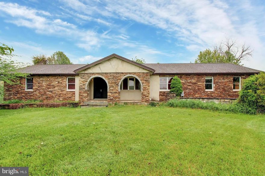 3 ACRE FARMETTE (Micro farm) in WHITE HALL, MARYLAND   just north of Monkton, minutes from Manor Tavern in the heart of Maryland's horse country. This brick & stone rancher with fencing for horse pasture has 4 bedrooms, 3 baths, & 2 fireplaces.   Unfinished full basement pre-plumbed. Live in it while you renovate and update to create your family dream home. "Great 203K home or handyman special!"