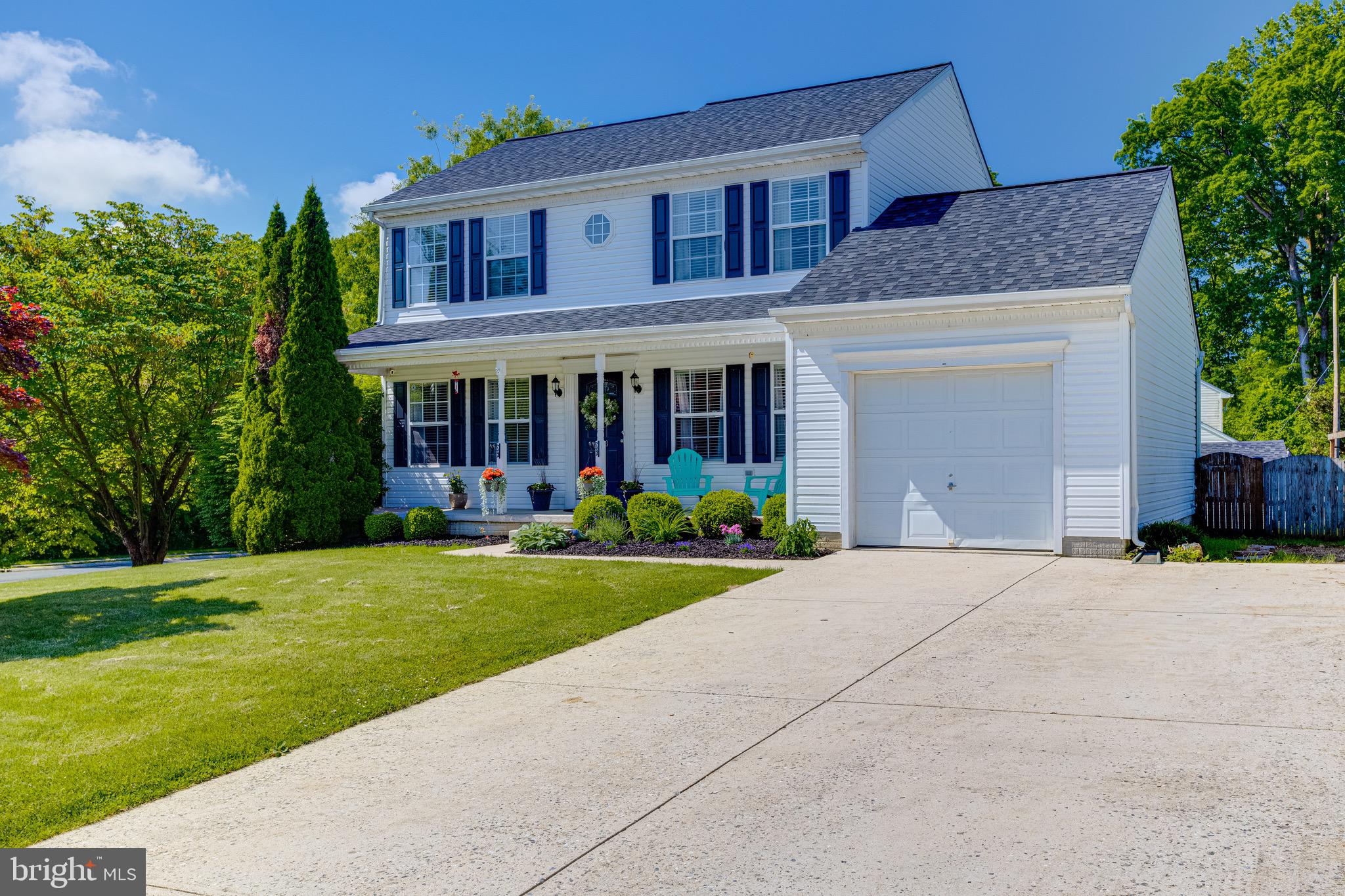 Welcome to this 3 bedroom, 2.5 bath with a one gar garage, finished basement, and fully fenced corner lot with no HOA. Park in the oversized driveway or pull into the one car garage. Take the walkway to the large covered porch and enter in through the front door. The first floor is covered in luxury vinyl plank flooring with a family room to the right and a living room to the left, followed by a formal dining area which circles into the kitchen. The kitchen has been updated with modern finishes, high quality Quartz breakfast bar and countertops, backsplash, custom cabinetry and full stainless appliances. Down the hall off of the kitchen are a powder room and large laundry room. Sliders off of the kitchen lead to the rear paver patio and into the large, flat, cleared fully fenced backyard which comes with a large storage shed. Taking the stairs to the second floor leads to a full modern bath, and three bedrooms including an owners suite with its own private full bath. The basement has just been fully finished with fresh paint and brand new carpet. This house has been fully updated, is pristine and move in ready and sits on a large corner lot in a residential neighborhood just minutes from tons of shopping and dining options, as well as Rt 40, I-95 and APG.