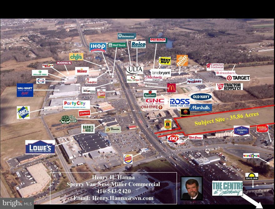 Opportunity Zone - 35.86 acres of retail development land in highly desirable Rt. 13 north corridor.  Traffic count of 42,000 daily.  Direct Rt. 13 access with add'l access from side street.  Price is $120,000 per acre.  Located near the Centre at Salisbury, Target, Lowes, Home Depot, Sam's Club, McDonalds, Barnes & Noble and many other retails. Adjoining 5.17 acres, offering 250' frontage on Rt. 13, available.