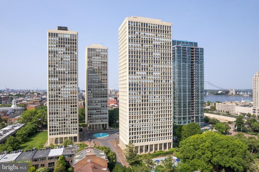 Welcome to Unit 15HW, a refined urban retreat at the Society Hill Towers designed by renowned architect IM Pei. This exquisite 1-bedroom, 1-bathroom residence, encompassing 712 square feet, offers a blend of modern sophistication and timeless elegance that was totally renovated in 2020. Upon entering, you are greeted by an open-concept living space adorned with tile flooring, and thoughtful touches such as pocket doors, custom storage closets, and dimmable lighting.

The contemporary kitchen is a culinary enthusiast's dream, featuring 42-inch white shaker cabinets, a farm kitchen sink, stainless steel appliances, 6 burner gas stove, lots of storage, under cabinet electric for a seamless look, and an inviting island that provides seating. The bathroom has been classically updated with a walk-in shower, a glass enclosure, white subway tiles, a detachable shower head, and a pebble shower floor offering a serene retreat. The bedroom has a large closet and iconic Philadelphia views of the US Customs House and the Ben Franklin Bridge.

Residents enjoy a host of premium amenities, including the convenience of underground parking and peace of mind provided by a 24-hour doorman. The building boasts a state-of-the-art gym for your wellness pursuits, a seasonal outdoor heated pool, common area gardens, a grill area, storage units, and a laundry facility for added convenience. Some of these have added fees to note. The monthly condo fee includes all utilities including basic cable. HVAC assessment paid in full.  Located in Society Hill, a historically preserved neighborhood, with enchanting green spaces such as Spruce Harbor Park, Independence Park, and the upcoming 95 Capping Project Park, while also a mere steps away from nationally renowned restaurant Zahav and local favorites Positano Coast and Pizzeria Stella, cafes, and the Ritz theaters. Also, blocks from the entrance to 95 and 676 and only a 15 minute ride to the airport.