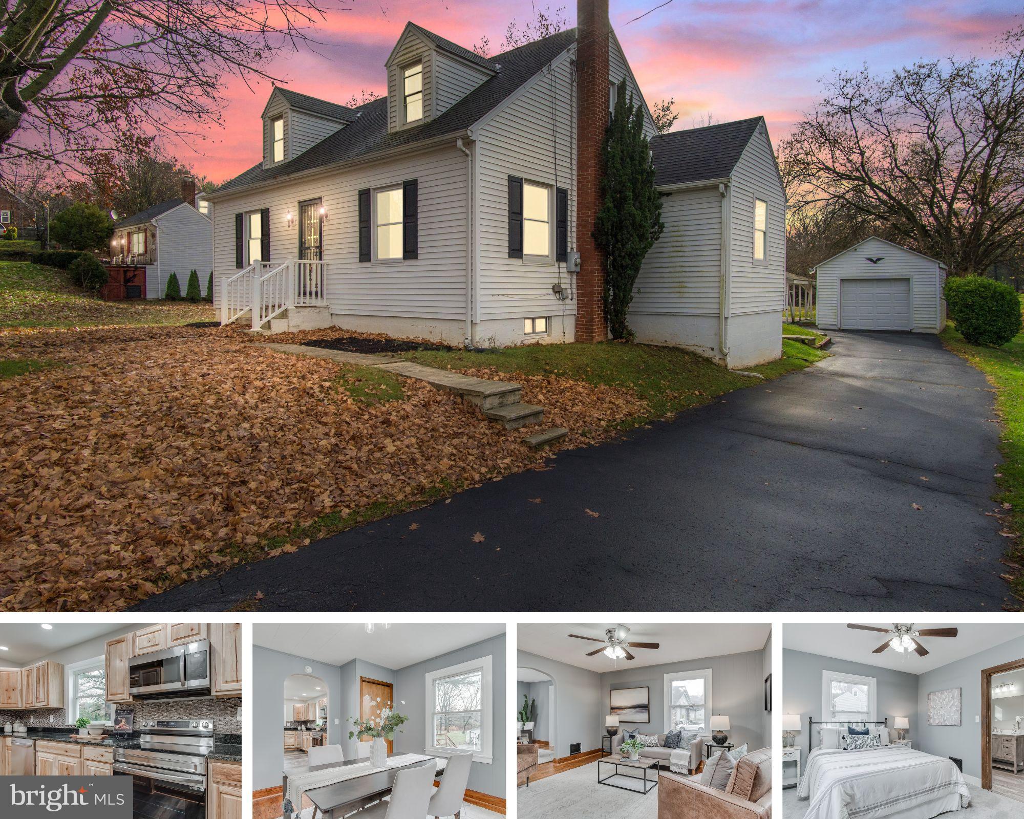 Beautifully remodeled Cape Cod featuring main floor bedroom and two full baths. Numerous updates including a brand new kitchen with granite counter tops with tile back splash, new stainless steel appliances, and luxury vinyl plank flooring. The dining room and living room each feature hardwood floors. Primary bedroom with ensuite featuring walk in shower. Upstairs you will find two additional bedrooms with new carpet and lots of storage space. New high efficiency HVAC system installed, new windows, flooring, and new septic installed 2022. The basement and attic feature spray foam insulation for heating/cooling efficiency. Large rear deck overlooks two car carport, one car garage, separate storage building, and large private rear yard featuring .34 acres. Great location, close to every convenience, shopping, and restaurants. No City taxes or HOA.