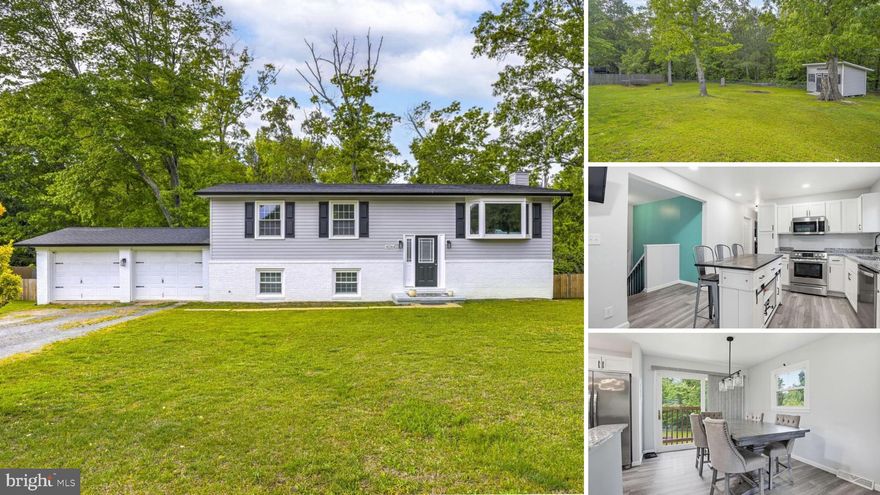 Beautiful 4-bedroom, 2-bath split foyer set on nearly half an acre with a flat yard and a 2-car carriage-style garage. This move-in ready home features a newer roof, windows, siding, HVAC system, appliances, and fully updated bathrooms, offering peace of mind for years to come. Inside, enjoy a bright open layout with luxury vinyl plank flooring, a stylish kitchen with white shaker cabinets, granite countertops, and stainless steel appliances, plus spacious living and dining areas with access to a future deck. The lower level offers a large rec room with a pellet stove, a generous fourth bedroom, full bath, and dedicated laundry room. With ample parking, modern finishes, and thoughtful upgrades throughout, this home delivers comfort, style, and value in one exceptional package.