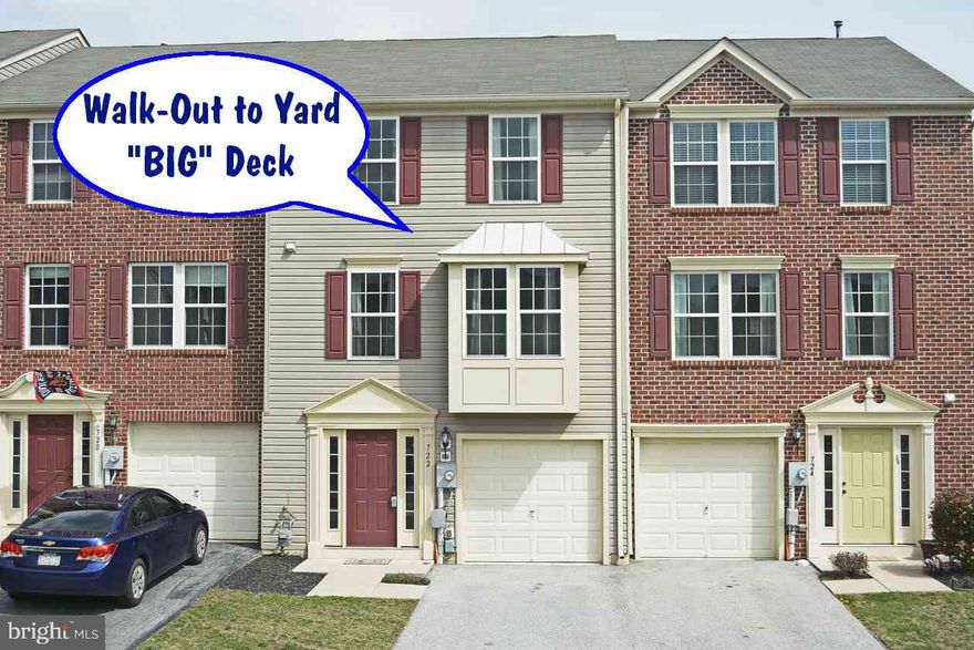 Mint Condition - 3 Level Town Home - Eat IN Kitchen with BIG Deck -   3 BedRooms - Living area with Powder Room - Master Suite with Walk-In Closet & Full Bath - 1st Level Foyer with rough-in for additional 1/2 Bath-   Unfinished space for "REC" room on 1st Level with Walk-Out to Yard- Radon Mitigation is installed - Natural Gas Heat- Easy Access To Schools & Play Grounds