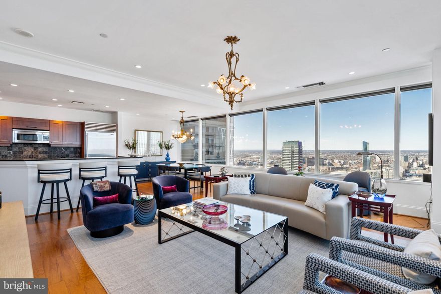 Indulge in breathtaking panoramic city vistas from this exquisite three-bedroom, two-and-a-half-bath residence in the sky. Perfectly situated in the coveted Rittenhouse Square/Avenue of the Arts area, this pet-friendly residence is mere steps from fine dining, exclusive shopping, world-renowned cultural destinations, and vibrant nightlife.