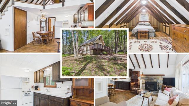 Welcome to this 3 bedroom, 1 bath Fully Furnished Chalet in the gated, amenity-filled community of Arrowhead Lakes. The living room has laminate hardwood looking floors, cathedral ceilings and a wood burning inset stone fireplace. Home has an eat-in kitchen. 2 bedrooms and a full bath finish off the main floor with a side door to outside. Upstairs has a large sleeping loft or 3rd bedroom. This area has storage under the eaves. Home has a programmable thermostat, a walk out basement with concrete floors, a stone driveway and a large front porch.
Arrowhead Lake is a gated community with security, 3 heated swimming pools, 2 lakes for fishing/swimming and boating, tennis courts and bocce ball. Many of these activities have occurred over the years including bonfires, carnival, Zumba, water aerobics, swim team, potluck dinners/breakfast and summer camp.