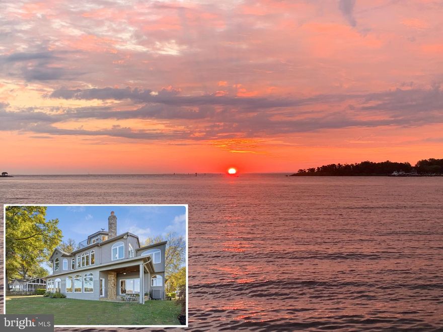 Panoramic water views across Bodkin Creek out to the Chesapeake Bay from almost every room of this fabulous Poplar Ridge home AND unobstructed sunset facing views of Main Creek. This is a truly unique property with waterfrontage at the front and rear of the home that embraces waterfront living at its best.  The 3rd floor lookout tower with balcony  is a nature lover's dream and provides a one of a kind perspective.  From the moment you walk into the home the views of the water captivate you and the open floor plan flows from the Gourmet Kitchen to the sunken Living Room with awe-inspiring stone fireplace to the Game Room with wet bar, all with beautiful open water views and great layout for entertaining. The main level accommodates a variety of living styles with a designated home office, guest room with ensuite (or main level Primary suite) and additional bedroom with hall bath, currently used as a home gym. The upper level boasts a spacious Primary bedroom suite with wall of windows and cozy window seat to enjoy the views of the water, large walk-in closet and spa-like bath.  The sitting area and reading nook overlooks the foyer and Living room and leads to the additional Bedroom ensuite.  Head up the spiral staircase to experience the lookout tower; perfect for bird-watching, spotting cruise ships on the Bay, or enjoying the sunrise and sunset views. The private deep water pier (6 ft MLW) is located on protected Main Creek equipped with power, water, 25,000 lb boat lift and can host multiple large boats; perfect for the boating enthusiast. The convenient proximity to the Chesapeake Bay will make you the envy of all your mariner friends. Welcome Home!