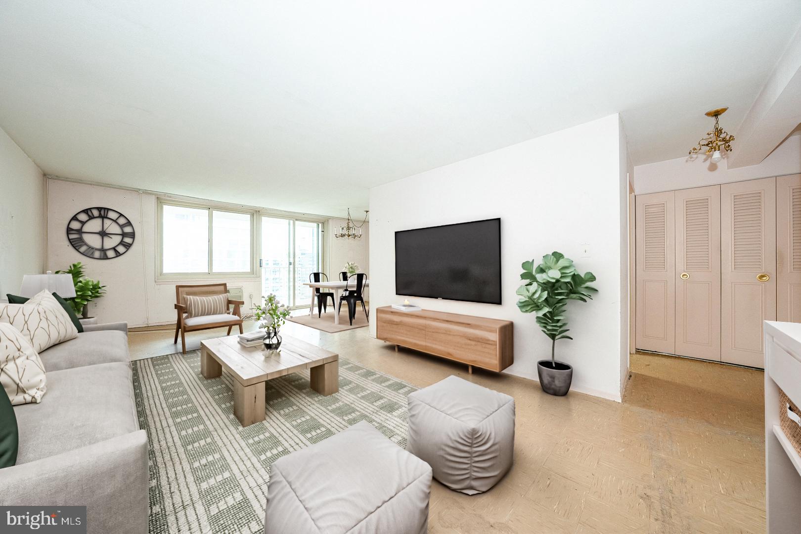 Don’t miss this rarely available corner unit WITH BALCONY on the 28th floor of The William Penn House. This 1,176 sq ft, 2 bedroom, 2 bath unit is ready for you to make it your own. The open living and dining area is filled with natural sunlight. Sliders lead to the spacious private balcony with Northwest views. The galley kitchen offers good storage space and is home to the convenient in-unit laundry. The large primary bedroom has good closet space, and a full ensuite bathroom. A second bedroom and full hall bath with bathtub complete this unit. The WPH has 24-hour Security & Doorman, On-Site Management & Maintenance, Amazing Rooftop 25-meter Swimming Pool w/breathtaking views, Complete Fitness Center, On-Premises VALET PARKING available for $110 per month, THE MONTHLY FEE INCLUDES ALMOST EVERYTHING: All Utilities including electric, heat, air conditioning, water & basic cable, All Real Estate Taxes & Maintenance Package. This unit has an abundance of closet space, a Washer and Dryer in the unit, & newer top-of-the-line windows. This spectacular building has NEVER HAD AN ASSESSMENT! Nominal real estate transfer tax & no title ins. required. Experience the ability to walk out your door to first-class, 4-star restaurants, fabulous shopping & all the conveniences of this sought-after neighborhood. WPH has a walking score of 98 on Walkscore! One-time admin fee paid at closing.