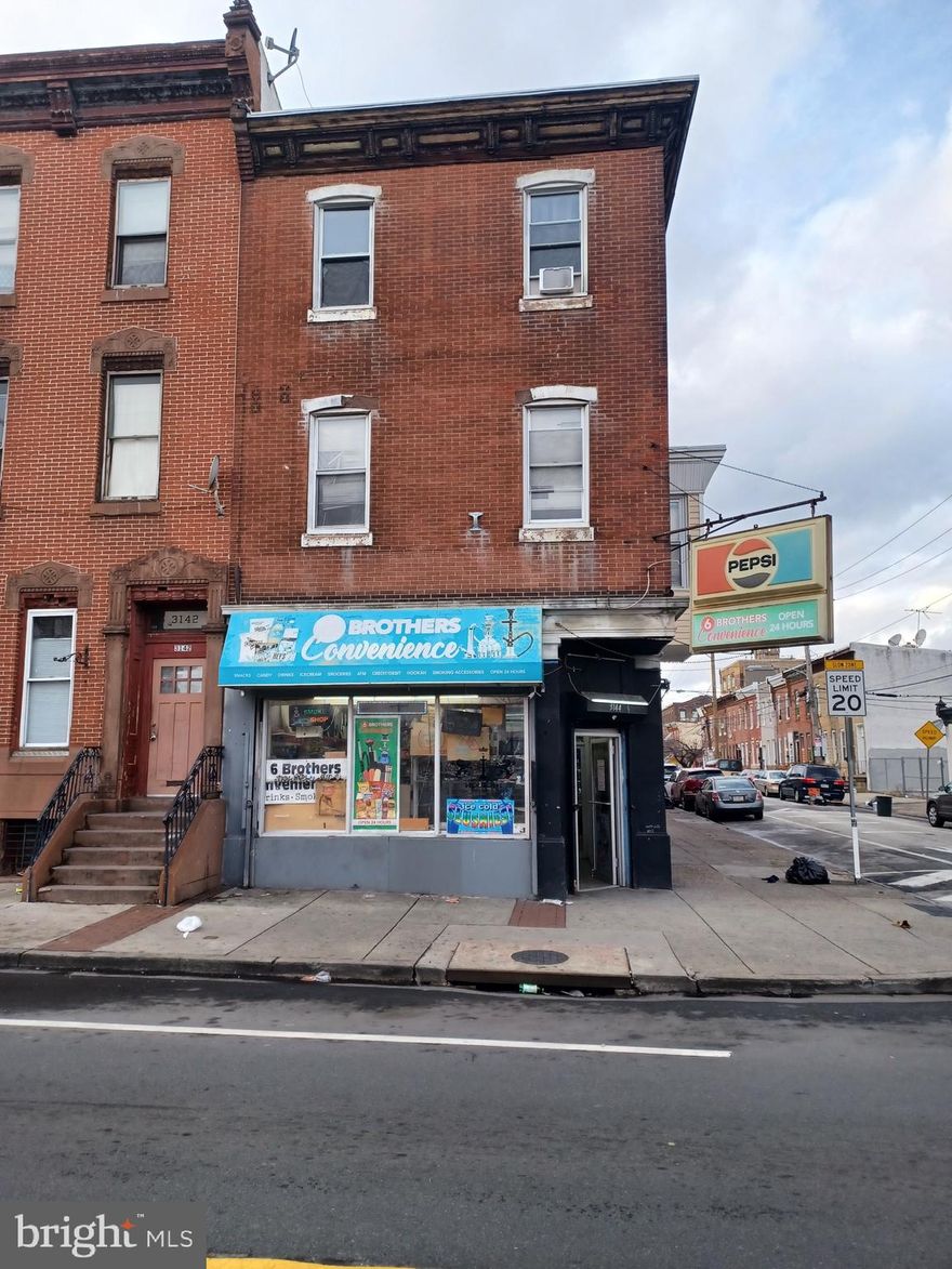 Large mixed use corner property in Richmond/Kensington section of Philadelphia. The first floor is currently used as a smoke shop/convenience store. The store is currently paying $1700.00 per month. The second floor contains 2-1bedroom apartments. Each pays $675.00 per month. The third floor has a 1 bedroom apartment paying $750.00 per month. Each tenant is onba month to month lease.