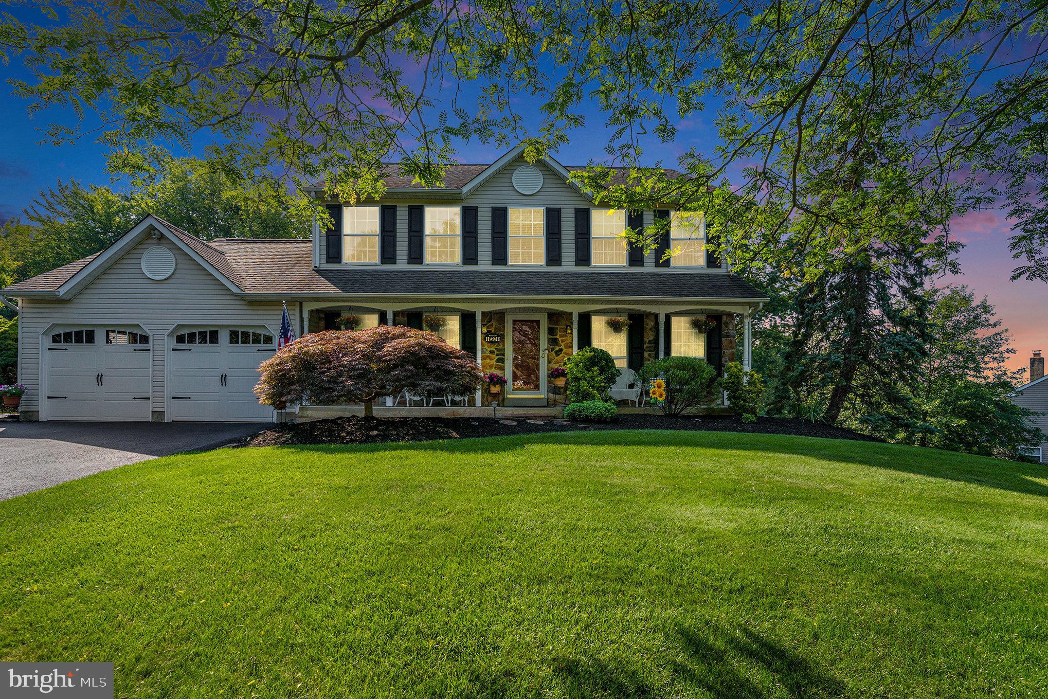 Introducing 1455 Chelsea Lane! Farmhouse style colonial with the classic covered front porch, walk-out finished basement leading out to an unbelievable pool area, with hardscaping, paver patios, and partially wooded surroundings. Situated in the Central Bucks School District, Hidden Pond subdivision, this home features 4 bedrooms, 2 full baths, and 2 half baths. As you approach, notice the paver walkway and covered front porch. Step into timeless elegance with this beautifully maintained center hall colonial, move in ready, perfectly blending traditional charm and modern comforts. To the right of the foyer is a large living room/office with sunlight-filled windows and a French door leading to the family room. To the left of the foyer is a large dining room. Pass through the hallway to a large open concept kitchen/family room combination. A chef's kitchen features white cabinets, a large kitchen island with white quartz countertops, custom subway backsplash, stainless appliances, including a 5 burner gas stove, light-filled windows, and an eat-in area, which is all open to the family room (no step down). The family room features a wood-burning fireplace and windows overlooking your backyard paradise. WOW! Your backyard oasis is amazing with a Gunite pool, just recently re plastered and retiled, with a newer heater and filter, and a large heated spa. Imagine summer days and nights floating in the pool, overlooking the extensive hardscaping, and on cooler nights relaxing in your heated spa. Utopia! Off the kitchen is a large deck overlooking the skyline and amazing sunsets. On the upper level, you will find 4 well-appointed bedrooms, including a primary bedroom suite with cathedral ceiling and an ensuite primary bathroom with a separate shower, walk in closet, and soaking tub. There is a full bath that accompanies the 3 additional bedrooms. The lower level features a fully finished walk-out basement with a gas stove, an additional half bath, a great room for entertaining, a game room, and a workout room. There is an outside exit to that backyard oasis! The owners have maintained this home by adding new garage doors, resurfacing the driveway, and replacing the heater and air conditioning (2017); resurfacing the pool (2019); and installing a new pool filter and heater (2021); outside chimney was repaired with new stucco (2018), custom window treatments and blinds, and a new roof (2013). The location is close to Wegmans, parks, shopping, and major highways. Make your appointment today, as you will not be disappointed.