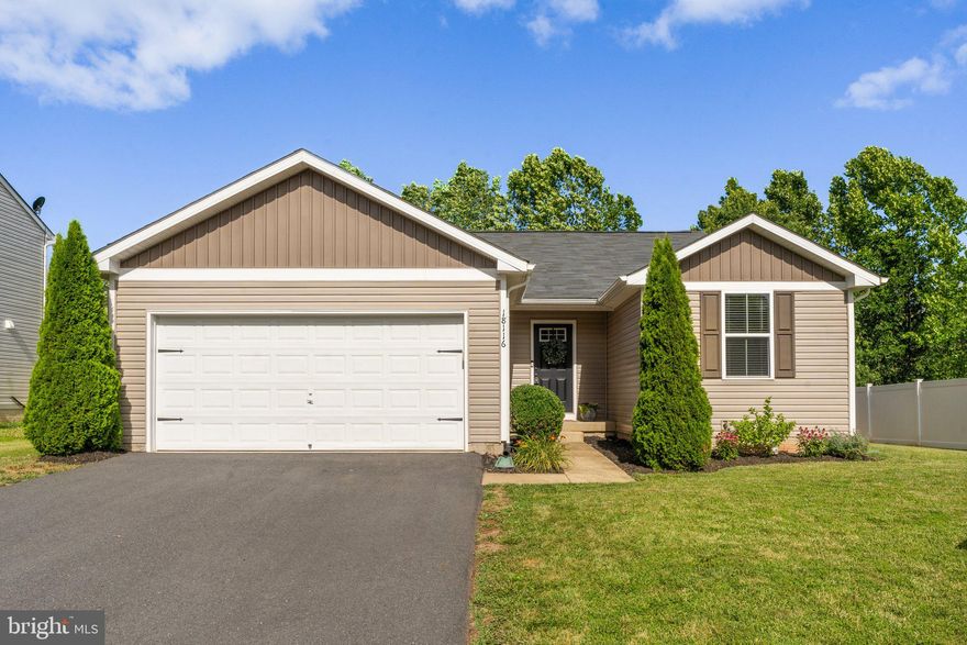 Welcome to your new home in the desirable Three Flags community of Culpeper at an excellent price!  This very  well-maintained, one-level home, just 9 years young, offers comfortable and convenient living. With 3 bedrooms and 2 full baths, there's plenty of space with a desirable floor plan. 

The home features one level living with a nice floor plan that connects the living room, dining area, and kitchen, creating a welcoming atmosphere. The full, unfinished basement provides ample storage space and the potential for future expansion to meet your needs.

Enjoy the privacy of the fenced-in rear yard, perfect for entertaining, pets, or simply relaxing outdoors. The 2-car garage adds convenience and additional storage options.

Three Flags community amenities include a lovely outdoor pool, and the location is highly convenient with easy access to Route 29 and all the in-town amenities of Culpeper.  The Three Flags community also offers a nice outside swimming pool for residents. 

Priced at $385,000, this home offers great value. Don’t miss out on this wonderful opportunity!