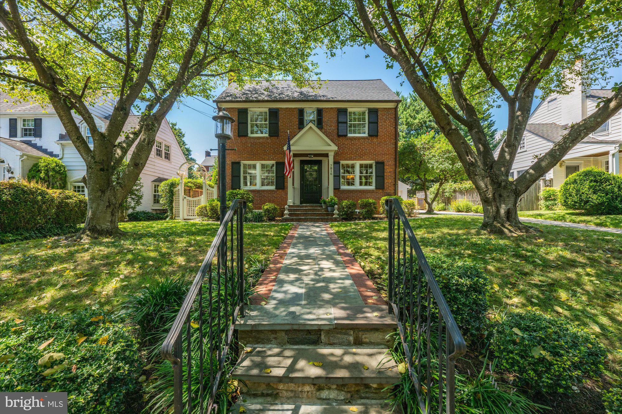 Handsome, pristine brick Colonial with lovely street presence on great block in Whitman cluster. An inviting covered porch welcomes you to this beautifully updated home. The main level features a spacious and bright living room with fireplace, formal dining room, beautifully renovated kitchen that opens to the sitting room, show-stopping screened porch with fireplace, a side entry and powder room. The upper level boasts 4 bedrooms and 2 full bathrooms, inclusive of an en-suite primary bedroom. Additional family space, an en-suite guest/bonus room and laundry can be found in the lower level. Stunning backyard with flagstone patio and beautiful plantings, detached one-car garage. Blocks to downtown Bethesda & Metro. New windows, roof & siding, renovated kitchen and baths. Awesome house & location. Open Sat and Sun 1-3pm.