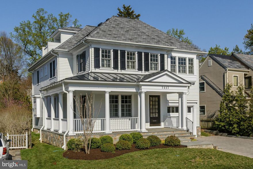 A charming wrap-around front porch welcomes you to this stunning custom home built by Sandy Spring Builders. 6 BRs, 5.5 Baths, smart floor plan, desirable features include high ceilings, beautiful woodwork detail & lots of light. Gourmet Kit. opens to Fam. Rm, lux Master Suite, approx. 5,068 Sqft of fin. space, 1 car attached garage, easy walk to downtown Bethesda.