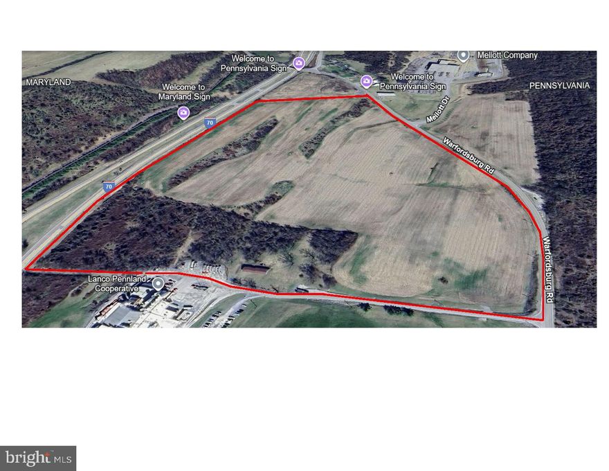 64.4 acres of undeveloped land zoned Commercial / Business General that has been annexed into the City of Hancock. In exchange for the annexation, the City has agreed to extend public utilities including water and sewer to the property at no expense to the owner. There has also been an agreement that city real estate taxes are not being charged to the owner on this property until public utilities are completed.  The zoning will allow for many opportunities including, but not limited to, business and professional offices to retail sales and services.  There is a chance that the zoning could be changed to Residential for the potential use of multi-unit residential dwellings etc to be built. The potential uses for this property are endless due to the easy access location at an I70 interchange and road frontage.  Borders I70 to the West, PA state line to the North and Warfordsburg Rd to the East.  Lanco currently leases an area on the South end of the property for parking, 

There is an additional 64.55 acre parcel on the East Side of Warfordsburg Rd also for sale $1,500,000 with the same terms in regards to taxes, annexation, utilities and zoning.