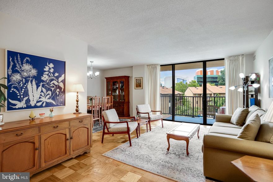 This move-in-ready condo with garage parking offers spacious, sun-filled living with an open floor plan and thoughtful upgrades throughout. The large eat-in kitchen features brand new quartz countertops, tile flooring, and abundant cabinet and pantry space. The open-concept dining and living area offers flexible space for both work and entertaining, leading to a private balcony with views overlooking the pool. The oversized bedroom includes a generous walk-in closet and space for a home office or reading nook. The bathroom features a tiled shower/tub combo and a spacious vanity. Free laundry machines on each floor. 

Americana Centre is a well-maintained building offering resort-style amenities including a pool, sauna, fitness center, picnic areas with grills, and 24-hour front desk service with package receiving—exclusive to this building. Enjoy the recently renovated lobby, free storage units (subject to waitlist), in-house maintenance, and a condo fee that covers all utilities. The unit also includes an assigned parking space and ample guest parking for added convenience.

Rockville boasts top-rated schools, a thriving town center with shopping, dining, and entertainment, and excellent public transportation—including a major metro station. Walk to restaurants, shopping, and the grocery store. With easy access to I-270 and proximity to DC, Rockville is a popular choice for commuters, families, and professionals alike. Parks, cultural attractions, and a strong sense of community make it a highly desirable place to call home.

Listing agent related to the seller.