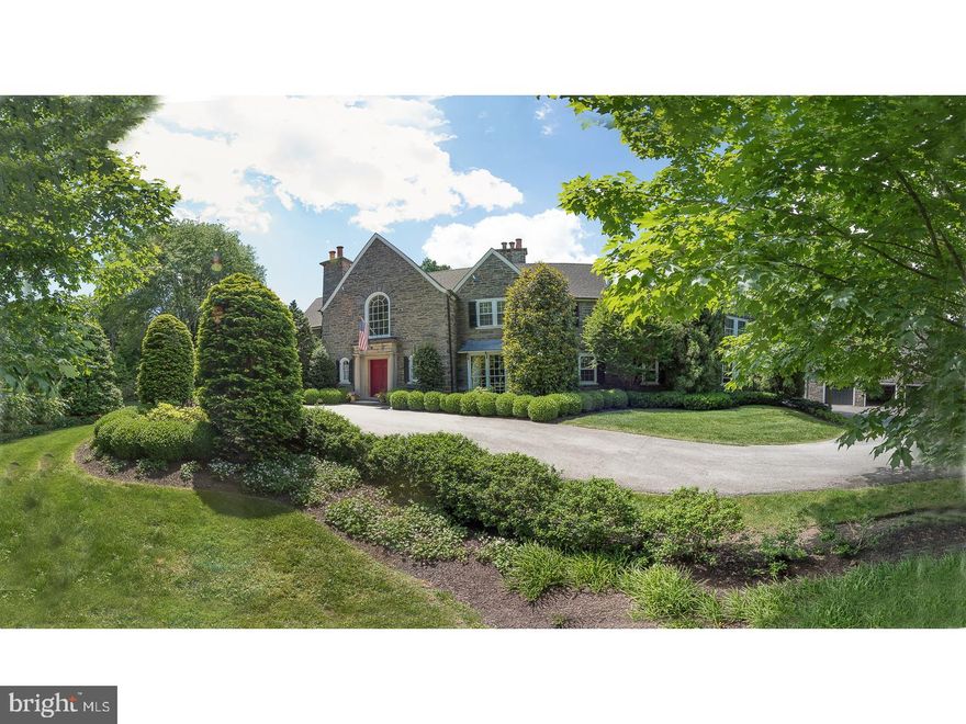 716 Cherry Circle was built in 1919 of Pennsylvania fieldstone. The nine and a half foot ceilings, floor to ceiling double french glass doors leading outdoors and the tall windows create a feeling of light and elegance befitting a country estate of that era. Gas fireplaces in DR,M bed,&front bed. LR  and library have wood burning fireplaces. The current owners have renovated the home with the guidance of respected local craftsmen. The architecture firm of McIntyre, Capron & Associates designed the new kitchen, breakfast room,powder room,laundry/mudroom and garage. The builder was Vaughan and Sons Builders of Devon,Pa. who also built an over sized three car garage with a separate entrance to a one bedroom & bath; full kitchen apartment above it.  The builder used stone from same quarry used in the house to build the garage . The garage windows replicate the arched windows in the house, which makes it appear as old as the house, although it was built in 2005.  The grounds were designed by Gordon Eadie to create mature perennial gardens surrounding the house and the pool. The house has had systems upgraded, including central air-conditioning, The expansion plan included a storm water management system , new driveway, estate fencing and underground utilities. This home has been the setting for numerous large parties, several weddings and family reunions.  The master bedroom suite includes a large bedroom with fireplace, a large sitting room with Juilet balcony window, two walk-in closets , a bathroom with frame-less glass shower with multiple shower heads, an English soaking tub, double vanities. Five other bathrooms have been renovated to provide modern amenities in the style of the manor home.  There is hardwood flooring throughout the house; slate patios and stone walls create borders for the various entertaining areas and the in-ground swimming pool which has been completely rebuilt and heated. There are two cabanas behind the pool.The kitchen has Kountry Kraft cabinetry, soapstone counters, Thermador 6 burner commercial gas range with hood , two warming drawers and exhaust fan. The Subzero refrigerator is built in as are the two wall ovens ,microwave ,spice cabinets, trash and recycling.Franke stainless sink w/ihot. The floor in kitchen, breakfast room and laundry is cork which is very comfortable. The living room, family room, kitchen and solarium have double french doors leading to outdoor patios/pool.Dormer windows have copper roofs.Copper gutters.