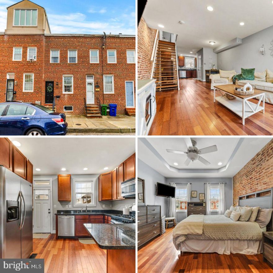 The perfect move in ready Pigtown row home w/ OFF STREET parking! This home checks so many of the boxes - hardwood floors throughout main and upper level, exposed brick, updated kitchen w/ stainless steel appliances, iron stair railings, tray ceiling  in primary bedroom, finished basement *very high* ceilings, upstairs laundry closet and easy off street parking. This home offers 2 bedrooms upstairs with large hallway bathroom, 1/2 bathroom on main level, full bathroom in lower level.  Lower level could be used as 3rd bedroom. Unfinished storage space in the rear. Come experience the city life in this well maintained home with ability to walk to Ravens & Orioles games right outside your backdoor! You can see M&T bank stadium from your kitchen sink window!