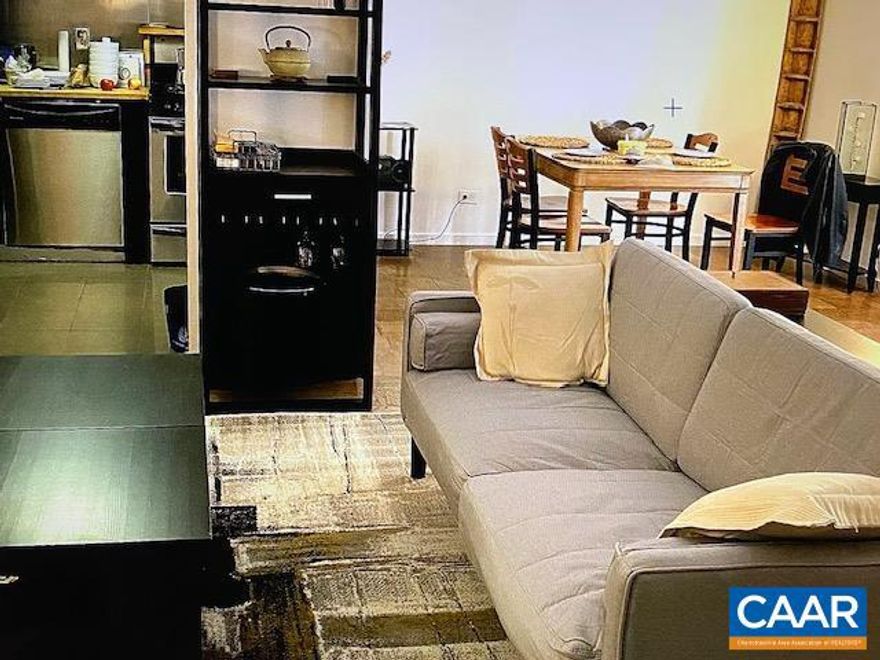 Furnished North Downtown apartment. Great location for downtown professionals & those who work at the University or hospital. Very short walk to Downtown Mall entertainment, restaurants and shopping. Off-street parking is included. This unit has a second floor balcony overlooking a lawn & bamboo garden which can be seen from the living/dining area. The remodeled kitchen has a gas stove, stainless steel fridge and dish washer, built-in microwave & a pantry cupboard. Hardwood floors throughout.  Utilities, internet and parking $175 per month.