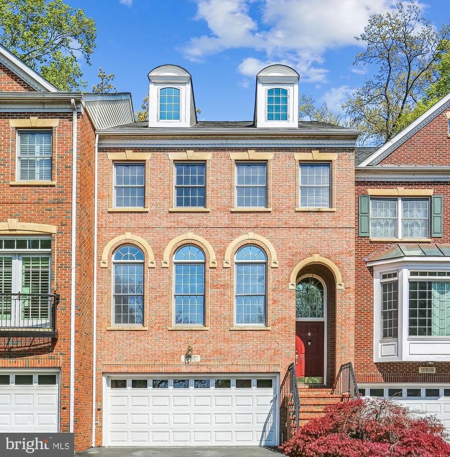 Welcome to 10521 Tuckerman Heights Circle in coveted North Bethesda.  This 4 level executive townhome features a 2 story entrance foyer, formal Living Room with Palladian windows for sunny morning enjoyment, an entertaining sized dining room with columned architectural detail,  a  chef's kitchen flanked by an island for informal conversations and an adjacent family room with gas fireplace for warm winter evenings.  An exit from this floor leads to a deck for grilling, and a patio for dining and relaxation.  The bedroom level includes a luxurious master suite with vaulted bedroom ceiling, HUGE walk-in closet, and well appointed master bath featuring double sinks, walk-in shower, and a relax-away-your-stress soaking tub.  This level also includes 2 generously sized bedrooms and a laundry center.  Now for the bonus - there's a 4th floor ideal for a teenage hideaway, telework center, craft room...the uses are endless!!  The bottom level of this home includes ANOTHER family room, a full bath and a  double car garage.  The bottom line is that this house has space!!   Of course the location of the home is unparalleled, being a 2 block walk to Metro and within 1/2 a mile of access to both 495 and 270.  The amenities of Pike and Rose, Montgomery Mall , Cabin John Park and Montgomery County top schools make this home one of a kind.   Yours to enjoy this spring; best to act quickly!