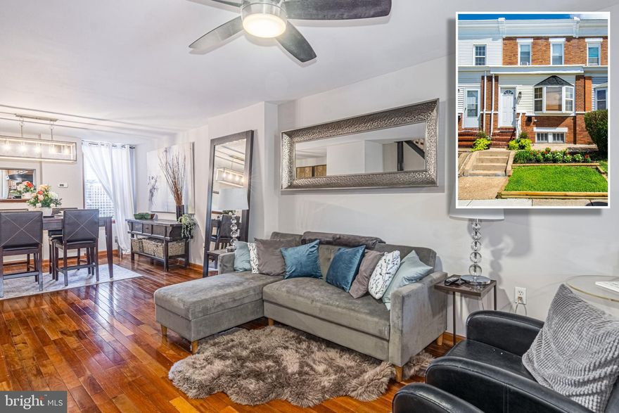 PICTURE PERFECT MOVE-IN READY ROWHOME WITH 3 FNISHED LEVELS AND OFF STREET PARKING!  Features include a finished entryway which is currently set up as an office, an open floor plan with gleaming hardwood floors, an inviting living room with a separate dining area, a kitchen with tile backsplash and ample cabinet space, upper level with 2 generously sized bedrooms and a hall bath with separate vanities, a finished basement with a 3rd bedroom, 2nd full bath, and bonus room that could be used for additional living space or storage, a rear private patio, and off street parking!  Located steps from Bayview Medical Center and across from the new Yard 56 development which has a LA Fitness, Streets Market, Starbucks, Chipotle, and more to come!!