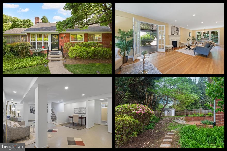 Welcome to 4610 Roxbury Drive, a beautifully maintained, light-filled home situated on a quiet, tree-lined street in the desirable Parkwood neighborhood of Bethesda. This four-bedroom, two-bath residence offers the perfect blend of traditional charm and thoughtful modern updates, with expansive windows that bring the outdoors in and creates a peaceful, natural ambiance throughout. The main level features a spacious living room with a brick fireplace, a separate dining area, and gorgeous, top-quality refinished oak hardwood floors. Oversized windows facing the rear exterior provide lush garden views which enhance the home’s warm, inviting character. The kitchen includes stainless appliances, new luxury vinyl flooring and an open line of sight to the main level living space. A large and inviting screened porch is located just off the living room and perfect for everything from hosting dinner guests or unwinding with a glass of wine or a book after a long day. The fully finished walk-out lower level is a versatile living space with a generous family room, home office area, a fourth bedroom, a full bath, and abundant storage, including a walk-in cedar closet. There is a rear exit out to a brick patio and backyard sanctuary—surrounded by a fully fenced yard and beautiful landscaping. Additional features include updated plumbing and electrical systems, a newer roof/gutters/soffit (2016), built-in display shelving, custom lighting, new paint and newer energy-efficient windows. Ideally located just steps from biking and walking trails in Rock Creek Park, downtown Bethesda, Kensington’s Antique Row, NIH, and Walter Reed, with easy access to Metro and MARC stations. This is a rare opportunity to own a well-appointed home in one of Bethesda’s most sought-after communities.