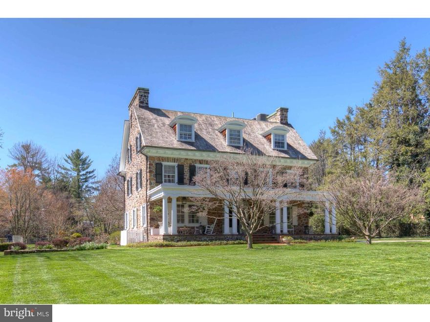 This magnificent Main Line property exudes the grace of a by-gone era while it has been beautifully restored and updated with the finest of materials in keeping with its classic architectural beauty. From the moment you pull into this private estate you are greeted by a three story stone masterpiece that commands your attention as it sits on over 2.5 of the most beautiful acres in Radnor Township. A lovely covered front Porch leads you into the central hall Foyer which eloquently opens to the formal Living and Dining Rooms through pocket doors. Both of these sophisticated rooms feature deep silled windows, original moldings and gleaming hardwood floors that graciously flow into the handsome Library with lacquered walls with bookcases and lower cabinetry. The fabulous newly restored gourmet Kitchen has custom white cabinetry, commercial grade stainless steel appliances, working island, and convenient Breakfast Area. This Kitchen opens into a sun drenched Family Room with walls of windows capturing views of the spectacular backyard, tennis and pool areas, with access to brick patios,stone walls and english gardens for your enjoyment. The First Floor is completed by a Walk-in Mudroom closet, and lovely Powder Room. A sweeping staircase leads one to the Second Floor into a exquisite Master Suite with mirrored Dressing Room, and recently renovated Master Bath. There are two additional en-suite Bedrooms with brand new Baths, and a wonderful Sleeping Porch that captures the estates magnificent setting. The Third Floor has three Bedrooms, and a brand new Bath along with Laundry Room. The finished Basement has a new half Bath and lots of storage space. A renovated Carriage House with apartment above the three car Garage is perfect if you have in-law or au-pair needs. This grand property is rich in Main Line history with exclusive access to the Radnor Trail,and not only is a true treat to see but promises to provide years of cherished family memories!!