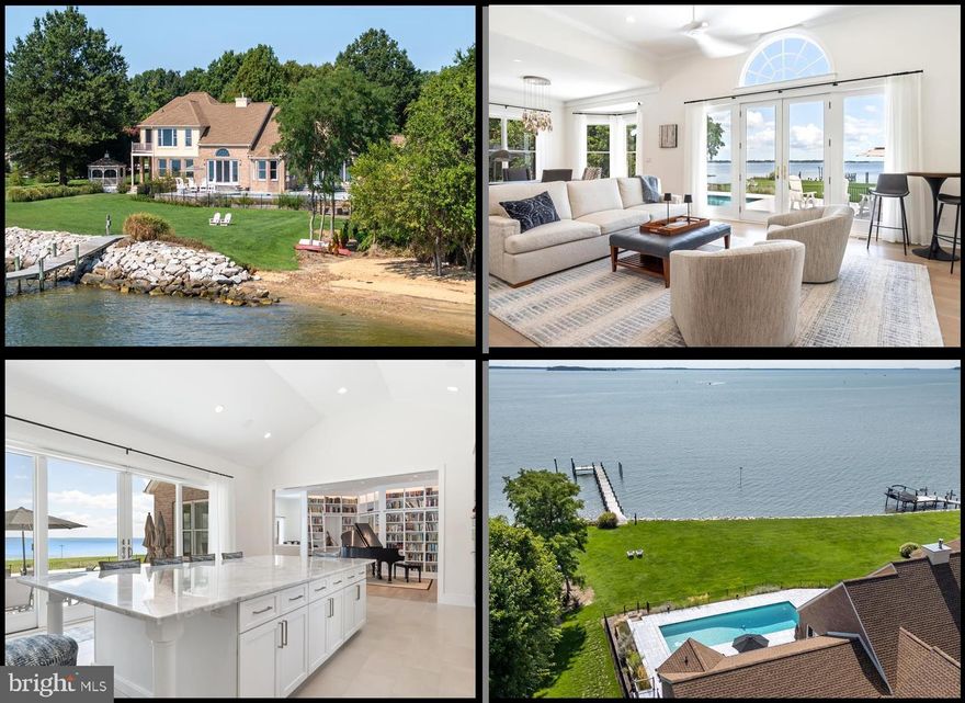 *Cancelled Open House for Sunday Sept 29th. * Landscaped for privacy, this elegant waterfront home is sited on 2.6 acres and located in the Lovely community of Southwind. Filled with light and incredible views of Crab Alley Bay, this home offers a fabulous floor plan with architectural accents that define charming living spaces. Walls of glass along the waterside provide most rooms with broad water views. Taupe Engineered Hardwood Floors installed in 2022. Inspiring great room with 12 ft ceiling and high efficiency gas fireplace opens into the dining area with 10 ft ceiling. There is a custom crafted library offering lighted floor to ceiling built-in bookshelves (or display areas) with a rolling ladder to allow full access. In 2022 this home's floor plan was improved with the addition of a magnificent and spacious gourmet kitchen which is complimented with vaulted ceilings and fabulous seating around the gorgeous Blue Calcite Marble island countertop. Top shelf appliances include Wolf double wall ovens, 36-in Wolf cooktop with six burners plus a Sub-Zero double door refrigerator. The cabinet and counter space seem endless and are further enhanced with an artful backsplash. There is a 2nd Sub-Zero double door refrigerator in the user-friendly butler's pantry which offers additional storage and counter space. Thoughtful placement of a full bath off the pantry allows easy access to the pool. The waterside primary bedroom suite has a private balcony, walk-in closet and gorgeous bath with walk-in shower and Bubbler jetted tub. The roof was replaced in March of 2024 with a 50-year GAF architectural shingle with a 50-year transferable warranty.  Did I mention the waterside screened gazebo, waterside office and two car attached garage that opens to the mudroom and the dedicated laundry room with built-in cabinets, sink and a lighted folding table? In 2022, this home was completed with a 15x40' Gunite Pool that is 7' deep and surrounded by Afyon Cloud Marble Tile. It is simply stunning! There is plenty of room for entertainment or to just rest and relax to the sounds of nature and the bay on the sandy beach. The sandy beach is a perfect spot for launching kayaks and water toys and is adjacent to the 160 ft dock that extends into Crab Alley Bay. Beyond the beach is a gorgeous rip wrapped shoreline. The water views and sunrises over the Crab Alley Bay are simply spectacular! The Upscale Southwind Community amenities include a Clubhouse, waterfront walking trails, Tennis/Pickle Ball Court, Basketball Court, Boat Launch, Boat storage.