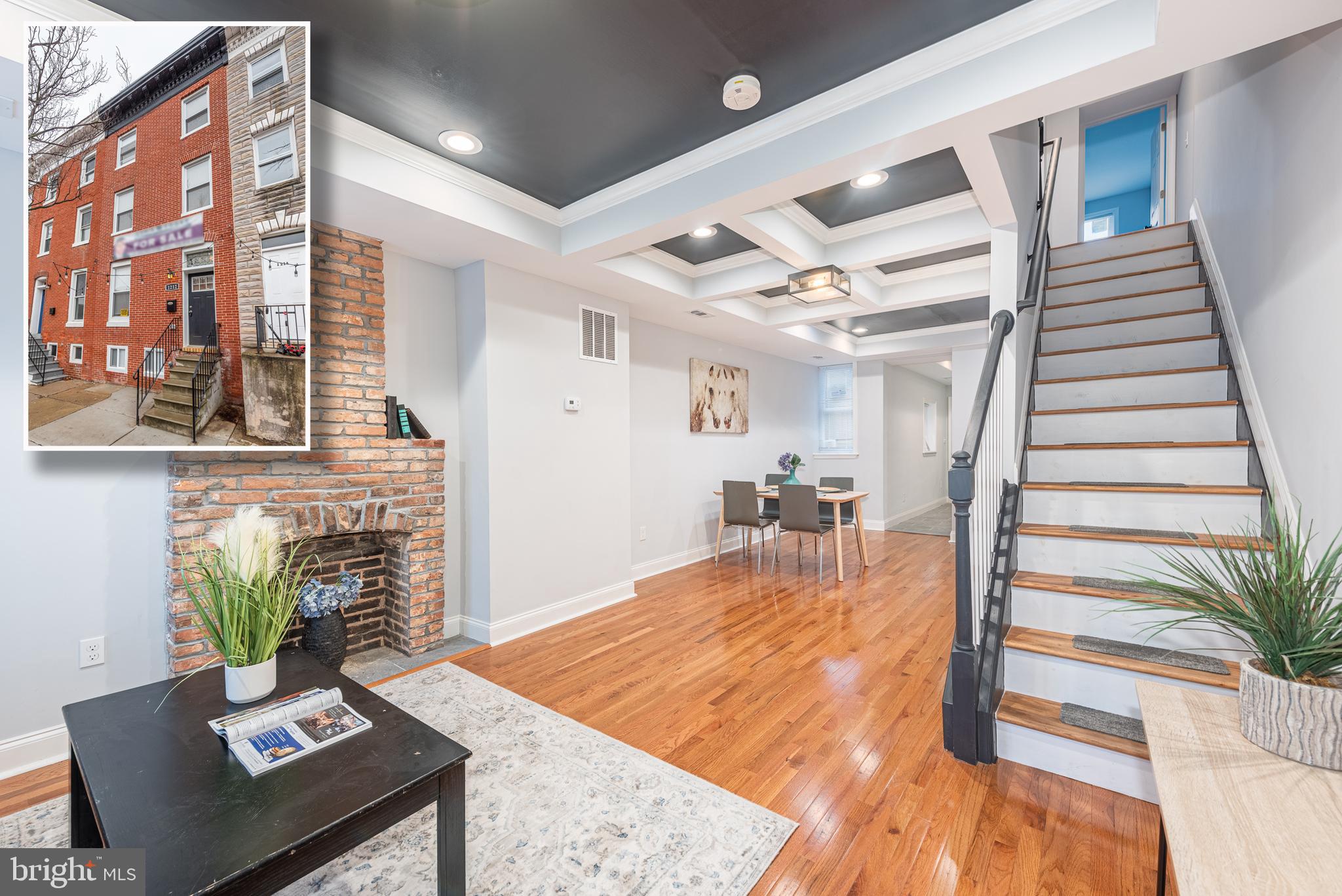 CREATIVELY DESIGNED RENOVATION WITH 4 FINISHED LEVELS OF LIVING SPACE! This brand new renovation features gleaming hardwood floors throughout the main level, a charming living room with coffered ceilings and decorative brick fireplace, a separate dining area, a Chef's kitchen with ss appliances & granite counters, a rear mud room, 2nd level with 2 generously sized bedrooms with a full bath, convenient bedroom level laundry, 3rd level Primary bedroom suite with a full bath with a separate shower and separate tub, a finished basement with a large family room, and a private rear patio! Tons of renovations in the area and conveniently located close to Johns Hopkins. Pack your bags and move right in!