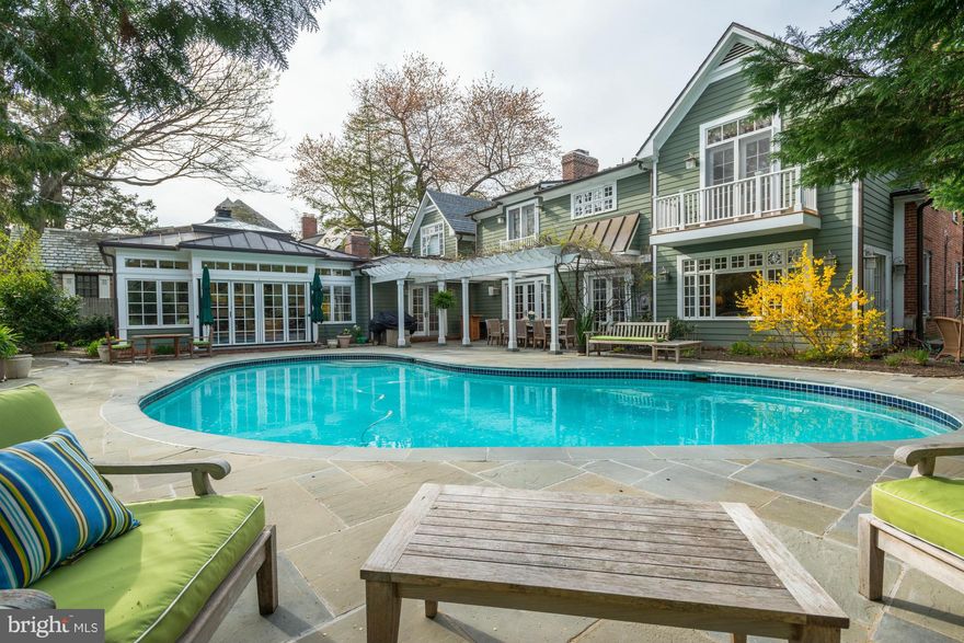 Understated elegance - Large, luminous rooms, lovely architectural detailing + expansive first floor ideal for entertaining, inside and out. Stunning conservatory addition, large LR w/beamed ceiling; 4BR/4BA up incl. spectacular master suite; finished LL w/nanny suite + catering kitchen. .5+ acre lot w/flagstone terrace, pool + firepit, mature landscaping.