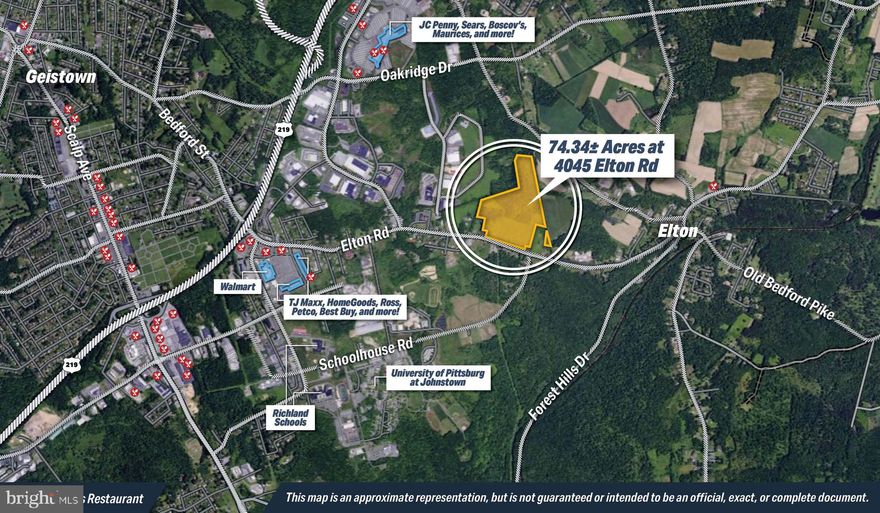 74± Acres of Prime Land Zoned R-2 in Johnstown, PA! Rare opportunity to acquire 74± acres in Johnstown, PA, ideally located near Richland Township Area School and University of Pittsburgh at Johnstown. The property offers convenient access to shopping, restaurants, and local amenities, making it well positioned for future development. This expansive tract presents excellent potential in a desirable and growing area. Endless Possibilities! This property will be offered at auction on Thursday, January 29, 2026, at 1:00 PM. The List price in no way represents a minimum, starting, or acceptable bid. in Cooperation with Mishler Auction.