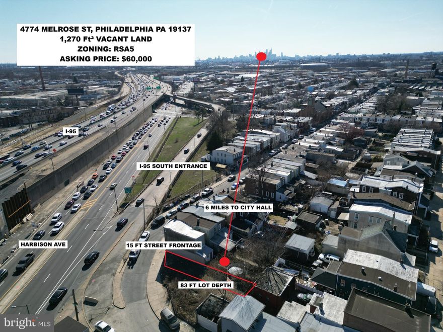 15.3 X 83 Ft Lot Zoned RSA5. Situated right in front of the I-95 South Entrance and Aramingo Avenue. Excellent development opportunity to build a house on a wide and deep parcel in a very sought after zip code, 19137. Agent has financial interests in the property.