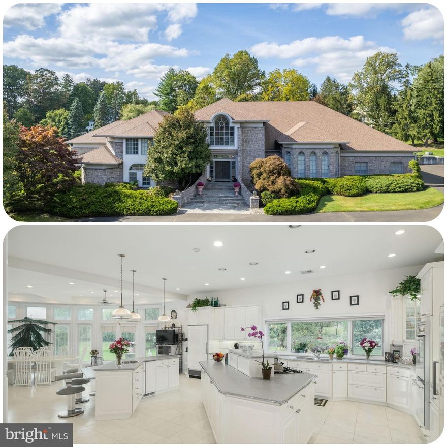 On the resale market for the first time! 1868 Nicholas Drive, and the adjacent lot of land, total 3.34 acres of prime residential land in Huntingdon Valley! What makes this land so unique, is that there is enough land per zoning code that 1 horse can be kept!  Hunting on the land is also permissible. In fact, rumor has it that General Biddle and President Eisenhower used to go hunting on this very land. The caretaker of General Nicholas Biddle lived in the house that stood here prior to the magnificent estate that stands here today. To this day General Biddle's historic estate (Melmar) is virtually in the backyard!  Lorimer Park backs up to the property as well, so the backyard really encompasses one of the greatest luxuries today - privacy.
Warren C. Mann, of Mann-Hughes Architecture, was the architect of this masterpiece, and it took about 6 years to be constructed. The entire outside periphery of the house is done in large hand-cut Valley Forge stone - front to back. The continuous interior of the home is reinforced with steel beams.  The entire house is constructed with hardwood panel walls and ceilings, and all interior walls are done in extra thick 3/4'' drywall, to increase soundproofing, as well as insulation.
As one approaches 1868 Nicholas Drive, they'll see it's situated perfectly at the end of a cul-de-sac. The home itself has a horseshoe driveway. Spectacular mature trees adorn the property, inclusive of 75+ year old Norway Pines, 50+ year old Black Walnut, 34+ year old Weeping Crimson Japanese Maples, Ornamental Bradford Pear trees and Southern Magnolia. There is an in-ground sprinkler system to maintain the extensive landscaping, enhanced with low voltage lighting. The home has a surveillance system, as well as burglary and fire alarm.  The backyard features a double patio with two back waves, done in EP Henry pavers. Both 1868 Nicholas Drive, and its adjacent land parcel, are fenced in together by a Jerith Aluminum fence, whereas the adjacent parcel is gated. Warren lightning rods are furnished on top of a newer roof, which was installed in 2016. The home has a 3 car garage, with a large walk-in closet housed within.
Heading into the front entry of 1868 Nicholas Drive, one is presented with bonded Bronze double doors, with natural patina aging. These are security doors, and are often considered a collector's item - and never need upkeep. Stepping into the house, one is greeted with a roughly 30 X 30'  heated floor Marble foyer, with vaulted ceiling, about 35' in height. The custom Lucite chandelier that adorns this ceiling is breathtaking, spanning almost 10' in height, and is on a motorized cable. The interior of the home has quite the lighting scheme, as there are roughly 460 low voltage computer controlled recessed lights inside the home! If that wasn't enough, there is an electric graphic annunciator board, so one knows exactly how many lights are on, and where. The annunciator board is housed in its own utility room, also housing a computer controlled heating system.  There are 6 heating and cooling zones, operating at a capacity of 21 tons!
It's hard not to notice the almost 6' wide hallways connecting all the rooms, adorned with Schonbek chandeliers. The oversized kitchen has Corian countertops, breakfast bar, 2 built-in refrigerators, and wall ovens. The family room is roughly 47 X 28' with a custom fireplace, with decorative mirrors surrounding it. What's special about this room, is that there is an interior balcony coming off the primary bedroom upstairs, that looks out on the family room. There is a formal dining room on this level, a library, and 5th bedroom en-suite.
There are 4 bedrooms on the upper level, the largest being the primary bedroom with a sitting room measuring roughly 30 X 50'. There is a curved outdoor balcony off this bedroom, overlooking the spectacular backyard. The home has 6 bathrooms total, whereas one is in the partially finished basement.