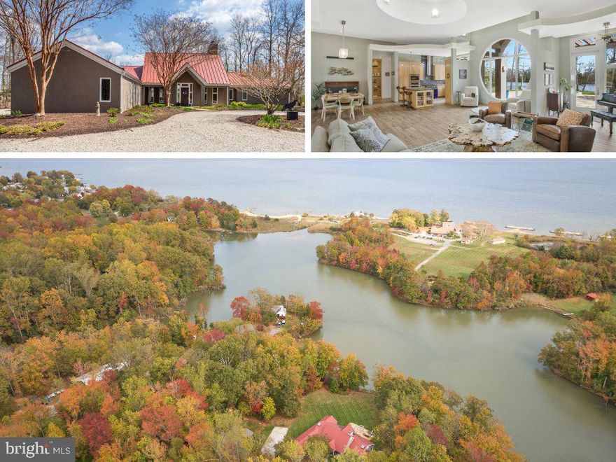 Nestled in the serene surroundings of Edgewater, Maryland, a suburb of the historic Annapolis, this custom waterfront gem offers an unparalleled blend of privacy, luxury, and natural beauty. Spanning over 12 acres of pristine gated land, this estate boasts an impressive 550+ feet of direct waterfront access, setting the stage for a truly exclusive living experience.

The property's curb appeal is immediately apparent, featuring a meticulously landscaped exterior, a striking metal roof, and an architecturally stunning design. A circular driveway leads to a welcoming covered front porch, inviting guests into a realm of breathtaking water views and refined elegance.

Upon entering, you're greeted by a grand great room that seamlessly integrates beautiful tile flooring, an atrium ceiling, and a cozy fireplace, crafting an ambiance of warmth and sophistication. The gourmet kitchen is a culinary dream, complete with a center island, high-end Viking appliances, and exquisite finishes, offering both functionality and style for the discerning chef.

The primary suite is a masterpiece of design, offering spacious luxury with a large walk-in closet and an ensuite bathroom featuring a stand-up shower and a freestanding tub, ensuring a private retreat for relaxation and rejuvenation.

Further enhancing this magnificent home is a completely finished lower level, providing versatile space for entertainment, leisure, or additional living quarters, according to your lifestyle needs.

For the automobile enthusiast, the property includes a 2-car rear-loading garage, complemented by an enormous detached workshop. Currently used as a recreational space, it houses a golf simulator, offering endless possibilities for customization to suit any hobby or passion.

Outdoor living is equally impressive, with a stone patio that promises unforgettable evenings. Here, the unobstructed water views create a perfect backdrop for relaxation or entertaining, further enhanced by a luxurious hot tub, making it an ideal spot for soaking in the tranquil surroundings.

This waterfront haven represents a rare opportunity to own a piece of paradise in Edgewater, Maryland, offering an exquisite blend of privacy, luxury, and natural charm. Whether seeking a sanctuary for peaceful living or an enchanting space for entertaining, this home delivers on every level, promising a lifestyle marked by beauty and distinction.