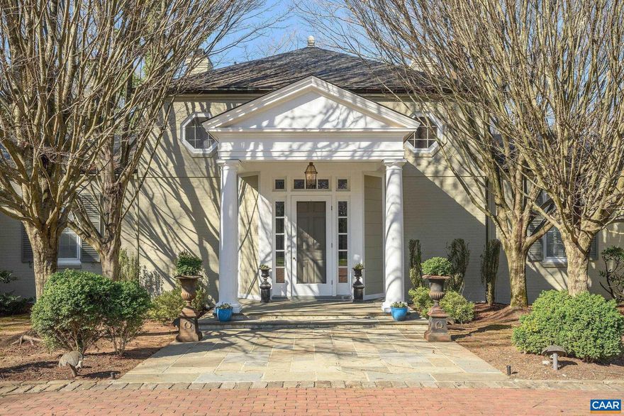 Exceptionally well-located residence in Farmington Country Club on more than two landscaped acres. This five-bedroom home provides a gracious main level bedroom suite, elegant living room with floor to ceiling windows, wood paneled library, renovated kitchen, covered rear porch, and terraced outdoor spaces overlooking gardens, a pool, and private backyard.