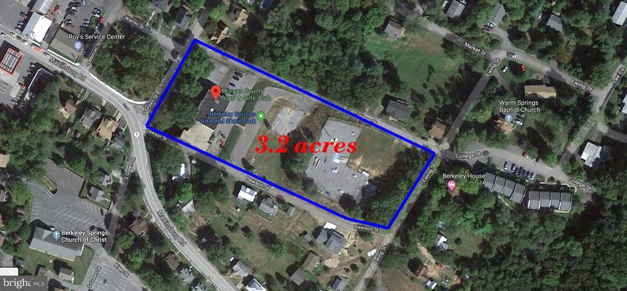 This is an opportunity of a lifetime! One full city block consisting of 3.2 acres improved by a +/- 10,000 sq.ft. building. Ideal property for many uses including, private education, senior or assisted living, health related, technology & innovation centers and more! Looking to spur economic development and maximize job growth, all offers will be considered including subdivision of the property. Berkeley Springs in embraced by a network of highways (70, 68 & 81) placing the town less than 100 miles from Washington, DC and Baltimore. The Old Bath High School, now a Community Services Building, may be eligible for wide range of Tax Credits from state and/or federal sources.  Bring your ideas!