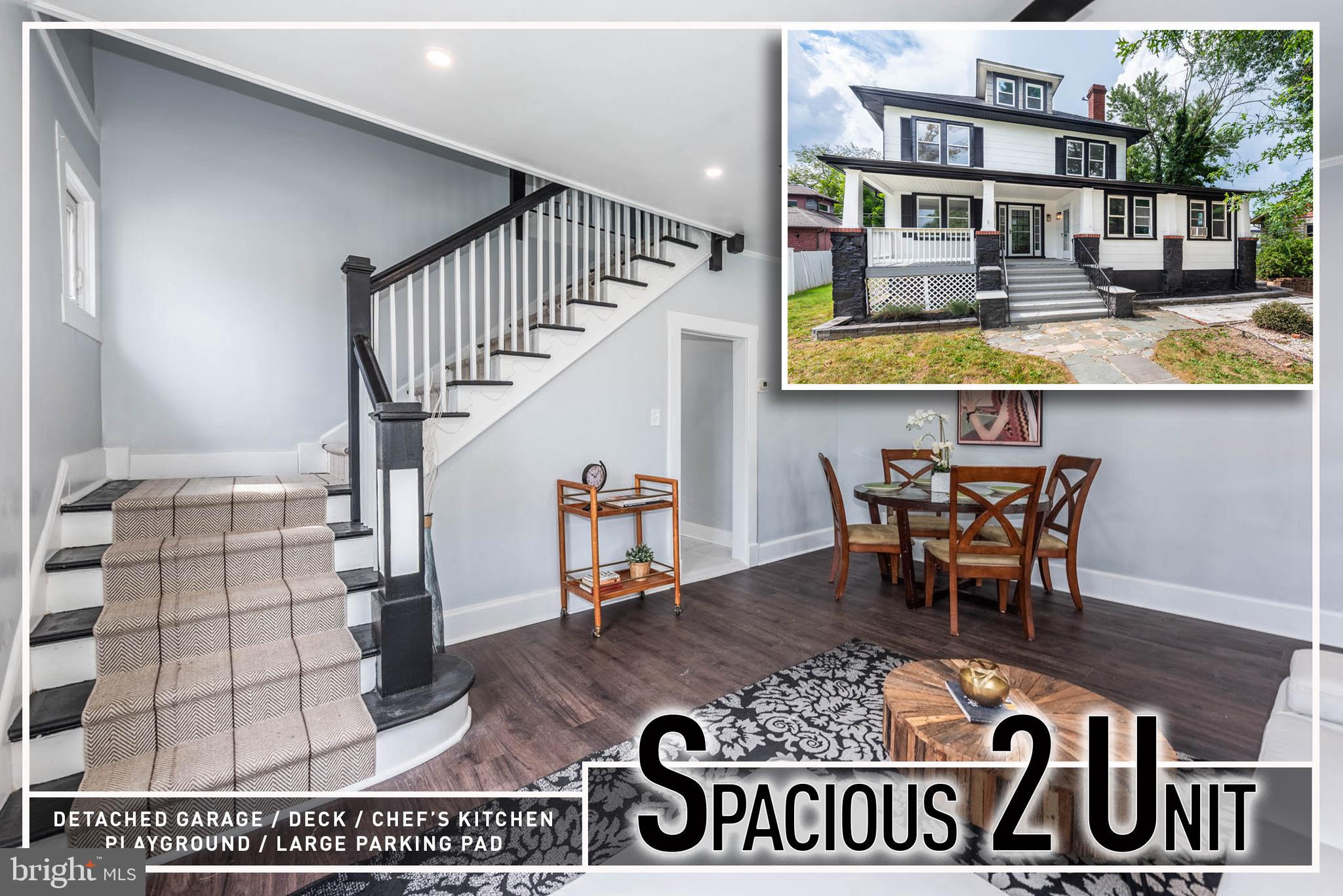 Experience comfort, flexibility, and income potential in this newly renovated, non-conforming 2-unit Colonial offering over 2,500 sq. ft. of thoughtfully designed living space! The expansive owner’s unit welcomes you with a light-filled living room that flows into a dining area—perfect for hosting holidays and family dinners. The gourmet kitchen is a true showstopper, featuring sleek Quartz countertops, custom cabinetry, and high-end appliances to inspire your inner chef. A convenient main-level half bath adds function, while upstairs you’ll find 5 bedrooms and 3.5 baths, including a dream-worthy Primary Suite with a custom walk-in closet, built-in organizers, and a spa-like bath with dual vanities and an oversized walk-in shower. The second unit offers its own inviting layout with warm wood laminate flooring, a comfortable living room, a sunny dining area, a fully equipped kitchen, a laundry room, and 3 spacious bedrooms with a full bath—ideal for extended family, guests, or rental income. Extra features include an unfinished basement for abundant storage, a rear deck for summer barbecues, a detached 2-car garage plus additional driveway parking, and a charming front porch overlooking a large yard with its very own play area. Whether you choose to live in one unit and rent the other, or simply enjoy the versatility for multi-generational living, this property offers endless possibilities—all just minutes from I-695, I-70, and Route 40 for quick access to shopping, dining, and commuter routes.