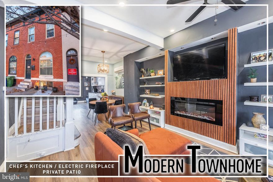 Modern, updated rowhome conveniently located just moments from Johns Hopkins and major city amenities. This stylish residence offers wood flooring throughout and an open floor plan highlighted by an inviting living room featuring an electric fireplace, floating shelves, and abundant natural light. A separate dining area leads to the Gourmet kitchen, complete with a wall oven, cooktop, stainless steel appliances, Quartz countertops, and ample cabinet space. The upper level hosts three well-proportioned bedrooms and a beautifully appointed full bath showcasing a vessel sink and classic clawfoot tub. The rear patio provides an ideal outdoor space for relaxing or entertaining. Move-in ready and perfectly situated—don’t miss this exceptional home.  Eligible for 17K Live Near Your Work Grant!