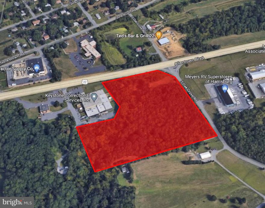 13.25 acres of commercial land located at the corner of Allentown Blvd and S. Oak Grove Road. Strong growth corridor.  Located on the heavily traveled Rt. 22 with a traffic count of 16,911 VPD. Located within minutes of I-81. Commercial Highway Zoning allows many uses. Conceptual plans in place showing various potential uses for site. Reach out today for more information