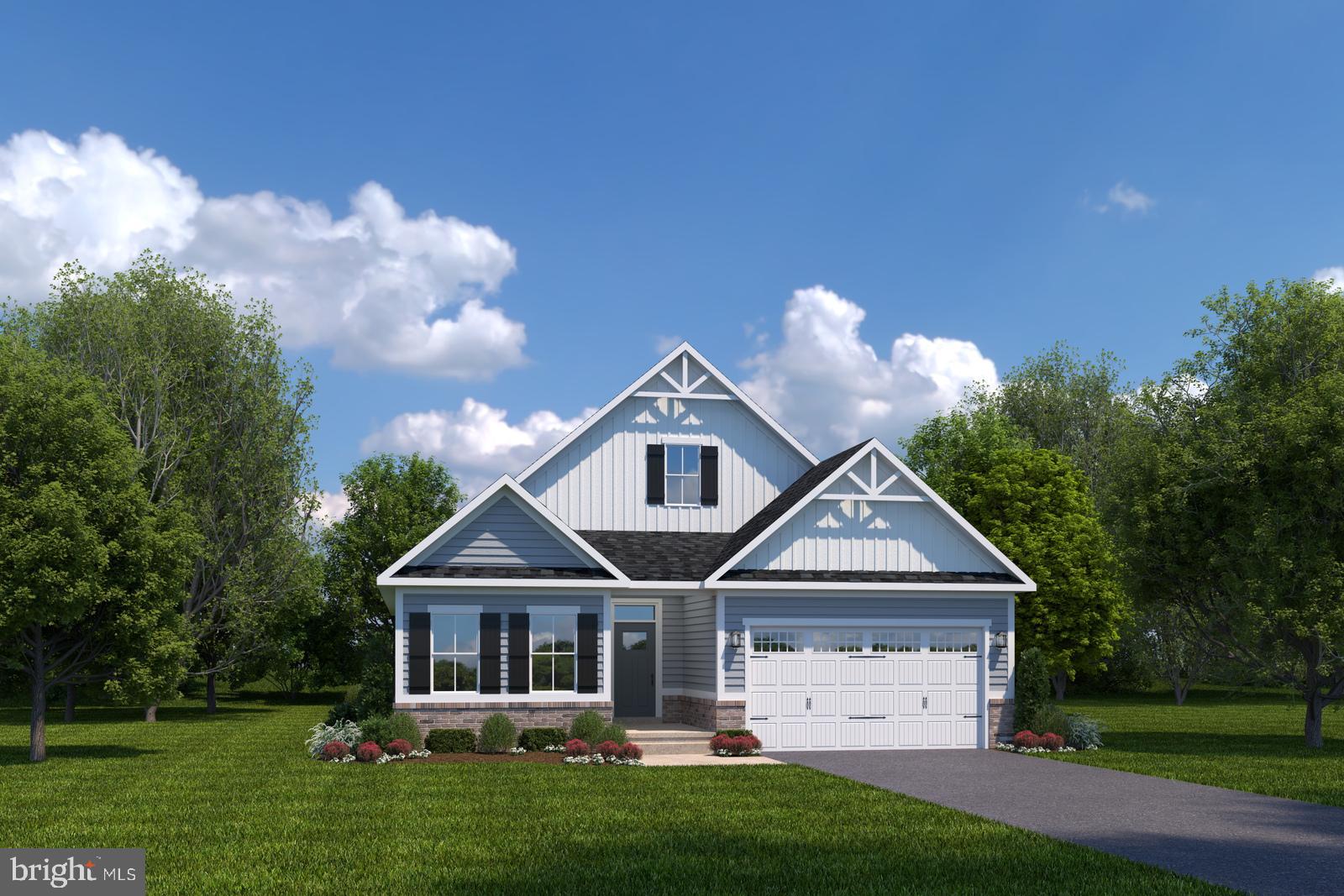 Klein Mills offers the only new 55+ community in Lancaster County. Premier amenities, less than 20 minutes to Hershey, downtown Lancaster, and Harrisburg.
The Palladio Ranch single-family home at Brandywine Walk 55+ will delight and inspire. A large foyer welcomes you, with a spacious bedroom and bath to one side. Convert the third bedroom to a versatile flex space. The gourmet kitchen features an island and walk-in pantry, while the dinette is ideal for casual dining. The family room has enough space to entertain to your heart's delight. Tucked off to the side, the main-level owner's suite is a true retreat, with dual vanities and an enormous walk-in closet. Add an optional finished basement or 2nd floor to add even more living space. *Photos are representative.