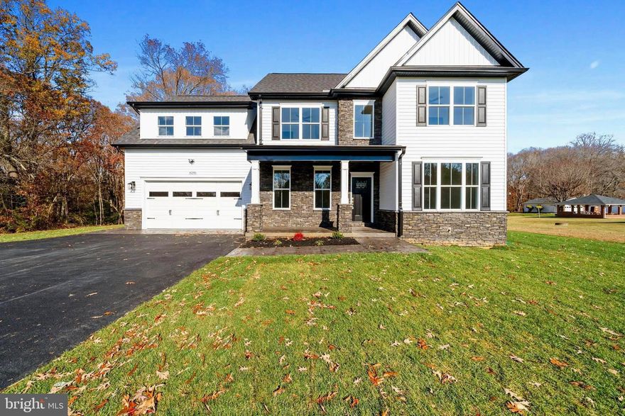 This brand new home is complete and ready to move in just in time for the holidays!! The Duke features 3 bedrooms plus a flex room, which can serve as a 4th bedroom, loft or playroom, 3 full baths and 1 half bath. You will fall in love with the craftsman finishes which include craftsman trim and black interior craftsman style doors. Sip your morning coffee on the covered front porch adourned with wood plank stamped concrete. Beautiful hardwood floors run throughout the main level. The eat-in kitchen has quartz countertops, stainless steel appliances and a marble backsplash. The kitchen is open to the family room which makes a perfect entertaining area complete with a gas fireplace, wood mantel and shiplap wall. The separate dining room allows more space for entertaining family dinners. The office/study is located on the main level with a beautiful glass panel door for privacy. The half bath has a shiplap accent wall. The Primary bedroom is located on the upper level. Primary bath has a gorgeous tile shower, soaking tub, dual vanities, tile floor and huge walk-in closet. There is also a door to conveniently access the upper level laundry room. The additional bedrooms have a full bath in the hall with dual vanites. The basement is fully finished with a full bath and rec room and also has a rear entrance with stairs to the back yard. The home is located on a nice flat 1.5 acre lot in a single streetneighborhood with NO HOA! Great location, a short distance to shopping and restaurants. Perfect for commuting with easy access to Rt. 301, Rt. 495/95 and Rt. 210. This home also qualifies for 100% financing through USDA (if eligible). Schedule your showing today! The perfect opportunity to have new construction without the wait.