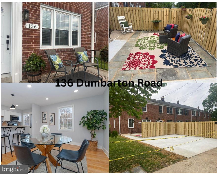 **ALL NEW**The outside space has been transformed! Welcome home to A beautiful 2-car concrete parking pad in the rear with  all new fencing and lovely, private patio space! See the new pictures and then come see for yourself!  OPEN WEDNESDAY 3:30-5:30PM. This beautifully renovated 4BR/2BA End-of-Group Rodgers Forge townhouse is perfection with the now added convenience of a gorgeous new parking pad and fencing.  The spacious patio is perfectly staged by new fencing which provides privacy and the opportunity to decorate/personalize to your own style!  Inside, check out the fabulous high end kitchen, two bright new bathrooms, gorgeous wood floors, insulated replacement windows, all new lighting fixtures and recessed lighting, all new interior paneled doors and hardware, terrific lower level with nice high ceilings, all new flooring,  bonus 4th bdrm/office space and new bath, laundry center w new W/D and new exterior rear door.  Spacious level yard with flagstone patio and  parking facing open green space.  Recent updates include new water main (2025), new window well (2025), new water heater (2025), new sump pump (2025).   Welcome home!