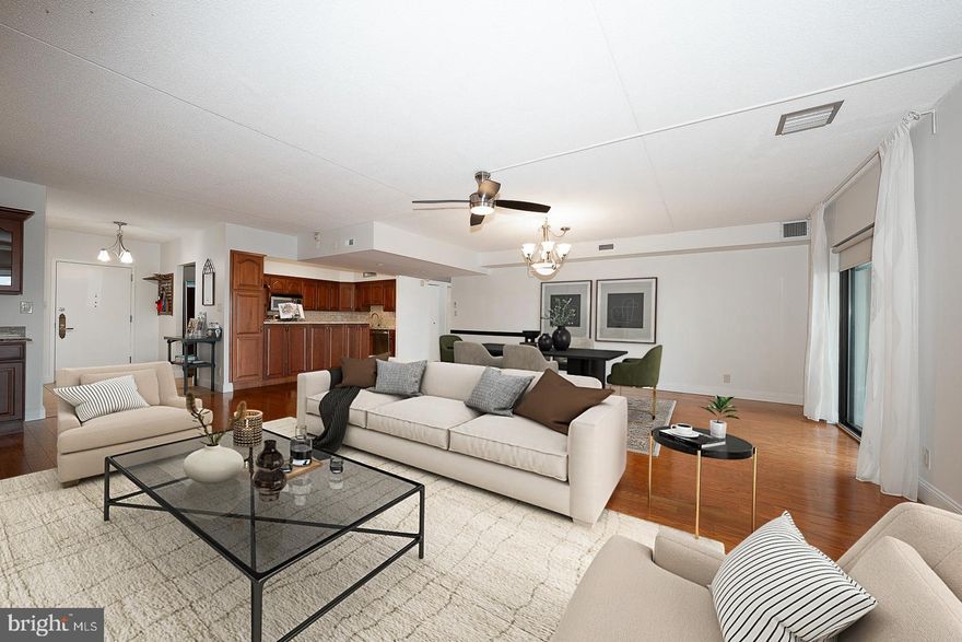 Enjoy river views from this spacious and updated 3-bedroom, 2-bathroom condominium in the desirable Valley Forge Towers community. This 9th-floor, 1,620-square-foot home offers an open, airy floorplan with hardwood floors and two sets of sliding glass doors leading to a private balcony—perfect for relaxing or entertaining. The updated kitchen features ceramic tile flooring, granite countertops, stainless steel appliances, a large pantry, ample cabinet space with under-cabinet lighting, and a convenient breakfast bar that opens to the dining area. The primary suite includes sliders to the balcony, a large walk-in closet, a dressing area with vanity, and a full ensuite bathroom with a walk-in shower. Two additional bedrooms and a full hall bathroom with in-unit laundry complete this wonderful home. Private Garage #91 is available, and can be sold with the unit for a total of $455,000. Valley Forge Towers offers resort-style amenities including 24-hour security, a clubhouse, fitness center, indoor and outdoor pools, and tennis and basketball courts. The monthly fee covers nearly everything—water, sewer, trash, hot water, heating, and air conditioning maintenance, lawn care, and snow removal—all for easy, maintenance-free living. Ideally located just minutes from Valley Forge National Park, the shops and restaurants of King of Prussia, and major commuter routes. Move in and enjoy a truly convenient and amenity-rich lifestyle!