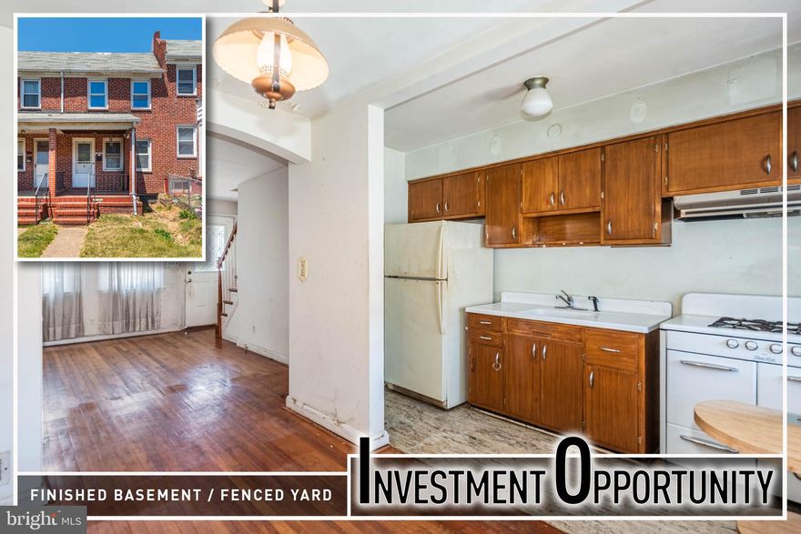 INVESTMENT OPPORTUNITY IN EASTWOOD!  Porch front townhome that's waiting for your renovations!  Features include hardwood flooring throughout, main level with a living room, dining room, and galley kitchen, upper level with 2 bedrooms and 1 full bath, a fully finished basement with a family room, 2nd kitchen, and 1/4 bath, and a fenced yard that can easily be converted to a parking pad if needed.  Conveniently located close to major roadways and shopping!  Sold As-Is!