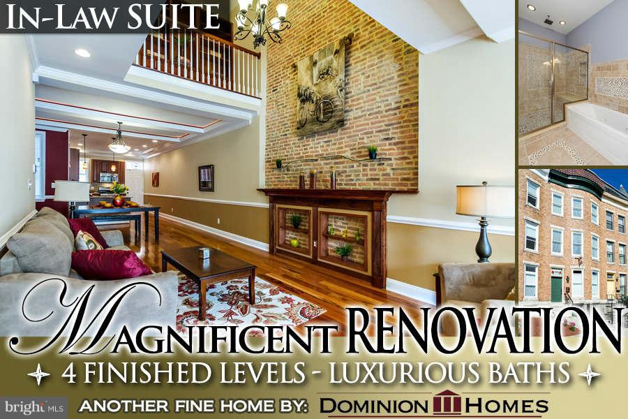 ANOTHER FINE DOMINION HOME! MAGNIFICENT 4 LEVEL RENOVATION W/ BASEMENT IN-LAW SUITE! Hw floors on main lvl, Chef's kit w/ granite counters & ss appliancs, 3rd lvl bed suite w/ rear deck, Master suite w/ spa-like bath feat whirlpool tub & sep shower w/ multiple shower heads, LL in-law suite w/ private entrance, living room, Chef's kit, full bath, & bedroom. Seller to pay 4 garage parking for 1 yr.
