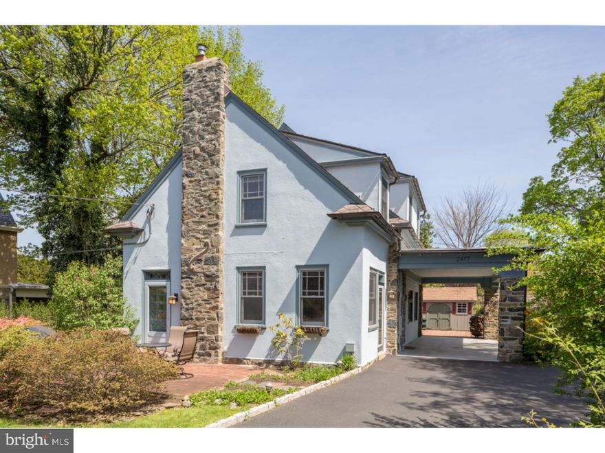 Exceptional Carriage Home tucked away on one of the prettiest streets in Glenside.  As you enter you will notice the open floor plan, soaring ceilings and gleaming hardwood floors.  The large Living Room features custom molding, built-in bookcases, gorgeous windows and a stone fireplace.  The Galley Kitchen is open to the Dining Room and highlights white cabinets, granite counters and a farm sink.  Step out the door to impeccable grounds, and enjoy coffee on one of the lovely brick patios.  Also on the first level is a Bathroom with stall shower and the laundry area. Abundant natural light fills the Main Bedroom through skylights in the cathedral ceiling.  The Hall Bathroom has been tastefully finished with the latest modern materials.  All Bedrooms have been painted in a neutral palette and feature hardwood flooring.  Part of award winning Abington School District, this charming home is steps from the Glenside Train Station, Keswick Village, restaurants, parks, library, shopping and schools.