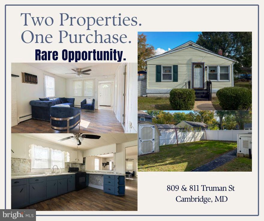 Two Properties. - One Purchase. - This Is the Deal. - 809 Truman St doesn't just come with a renovated 3-bedroom home — it comes with a separately deeded vacant lot at 811 Truman St. That lot is R-3 zoned (City High Density Residential) with public water and sewer already in place. Build on it, invest with it, or simply enjoy the extra space. Either way, you're buying future options most properties can't offer. The home itself is move-in ready. New roof, new flooring, new appliances, updated bathrooms, and fresh paint throughout — the major updates are already done. The layout is bright and functional with an enclosed front porch, comfortable living spaces, and a generous backyard that now extends across both lots.  Cambridge's waterfront downtown is minutes away — restaurants, marinas, boutique shops, galleries, and the weekly farmers market are all part of daily life here. Whether this is your next primary residence, a weekend retreat from the metro area, or a smart investment play with built-in upside from that bonus lot — this combination doesn't come along often.