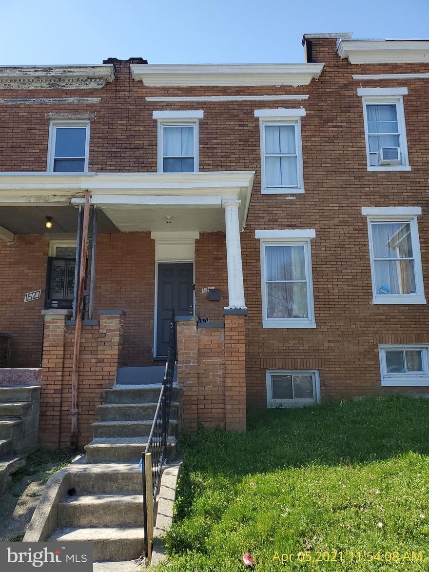 Investor ready. Accessible location and numerous rehabs in this area. Tons of potential. Seller uncertain if ground rent exist and will not redeem