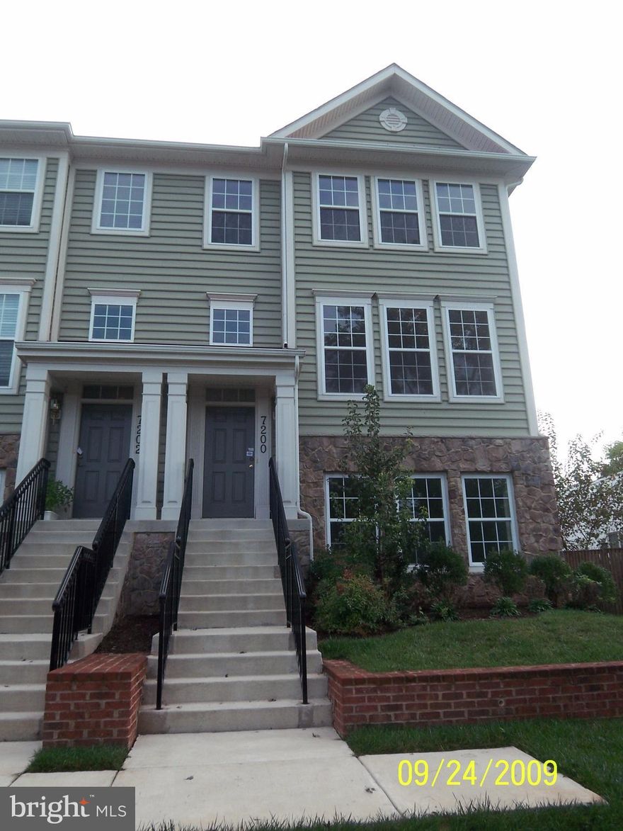 <b>Available by August 1.</b> 3 finished levels, 4 bed 3.5 bath end unit town house come with two car garage. Laundry bed room level. Close to shopping, public transportation, metro, ICC. Hardwood in main level. Granite counter top. Two sided Gas fire place in living and dining room. Sprinkler system installed.  Long term prefer. <b> sorry, No Pet.</b>