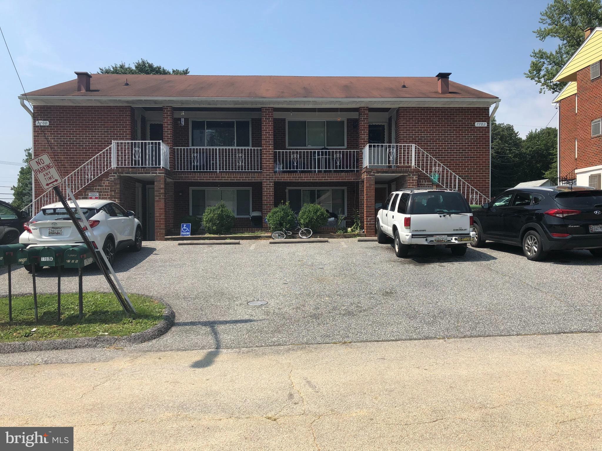GREAT INVESTMENT OPPORTUNITY*THE BUILDING CONSISTS OF 2 SEPARATE DEEDED PROPERTIES WITH 2 BEDROOM UNITS EACH* 100% OCCUPIED*INCOME PRODUCING ASSET GENERATING $50,292.ANNUAL INCOME W/ 34,548 NET* BEAUTIFUL ALL BRICK BUILDING WITH PRIVATE 8 PARKING SPACES GREATLY LOCATED MINUTES FROM I-695 AND CLOSE TO RESTAURANTS AND STORES!PROPERTY IS SOLD AS A PACKAGE INCLUDING 7700 AND 7702 FREDKERT AVE.