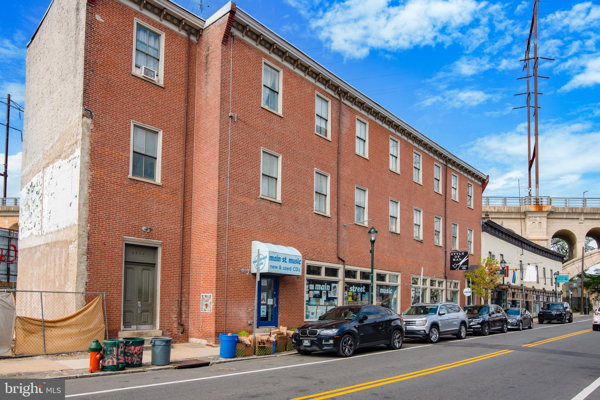 4444-48 Main St is located along Manayunk’s main commercial corridor. This property boasts 96’ of frontage on Main Street. The two commercial tenants are Main Street Music, who has been there since 1996, and Style of Man, which opened in 1995. Together, they occupy the ground floor of the building. There are five residential apartments above, all of which are bi-level 2BD/1BA units. The apartments have W/D in unit, gas forced hot air and central A/C. The music store has been kept at the building in a sweetheart arrangement because the Seller owns many buildings on Main St and feels the music tenant is an asset to the block. The property has been self managed by Ownership who has kept residential rents below market to avoid turnover.